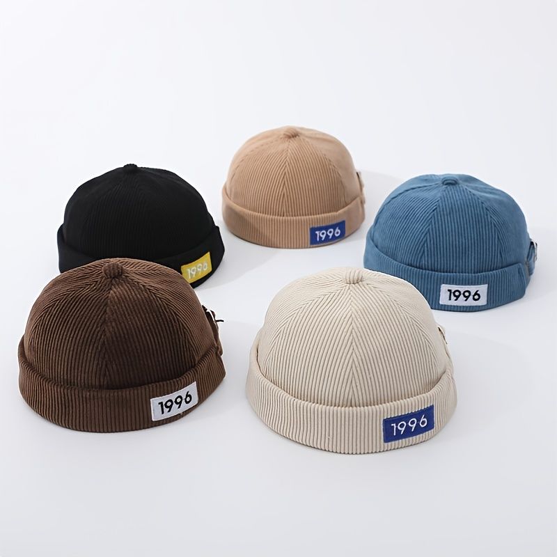 Høst Vinter Barn Corduroy Melon Cap Broderi Mote Retro Brimless Hat