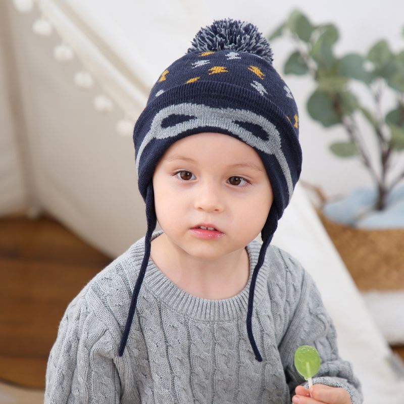 Høst Vinter Nye Barn Beanie Lue Strikket Lue Med Pom Pom