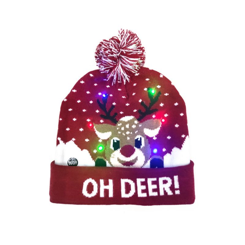 Julelue Strikk Led-lys Lue For Unisex Barn Vinter Pom Pom-luer Feriefest Lue Lue Julegaver Flerfarget