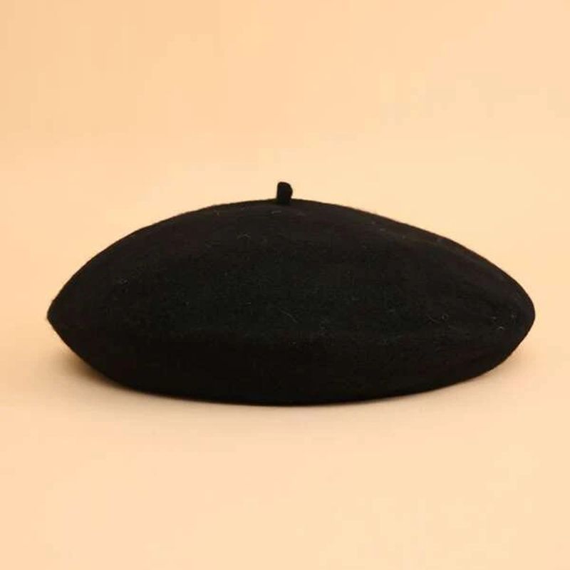 Ull Svart Beret Hat - Fransk -ensfarget Cap For Dame Jenter