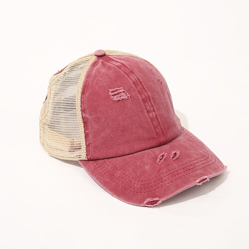 Vasket Baseballcap Distressed Ripped Crossover Hestehalecaps Utendørs Justerbar Casual Style Hat For Damer Jenter