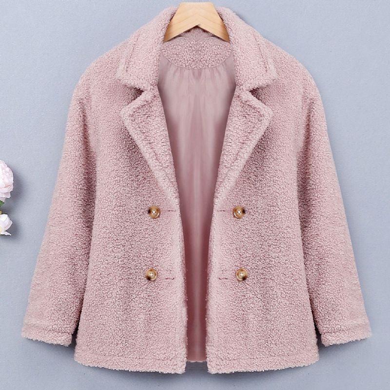 2023 Vinter Ny Ensfarge Rosa Fleecejakke Lapel Coat For Baby Jenter