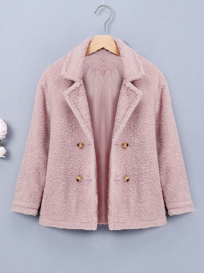 2023 Vinter Ny Ensfarge Rosa Fleecejakke Lapel Coat For Baby Jenter