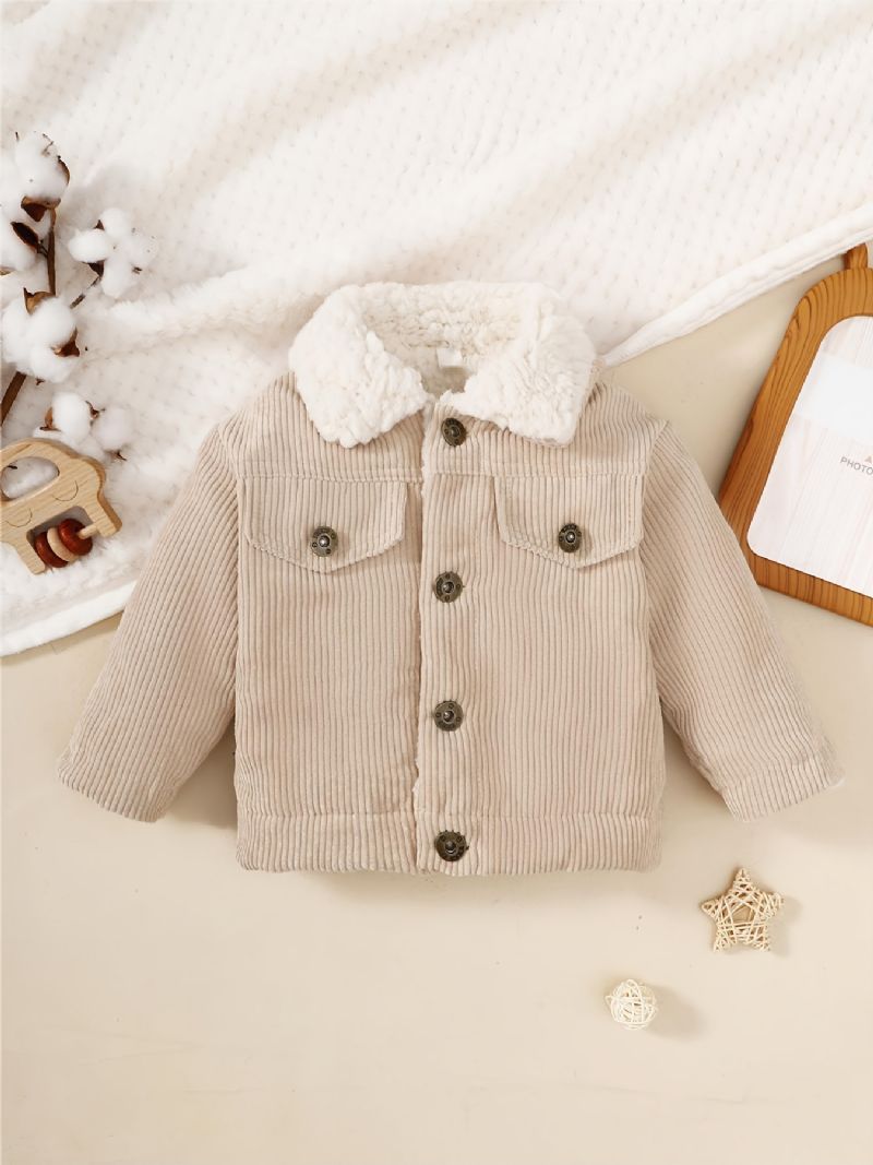 Baby Corduroy-jakke Lapel Button Down Fleece Varm Frakk Vinter Gutter Jenter Barneklær