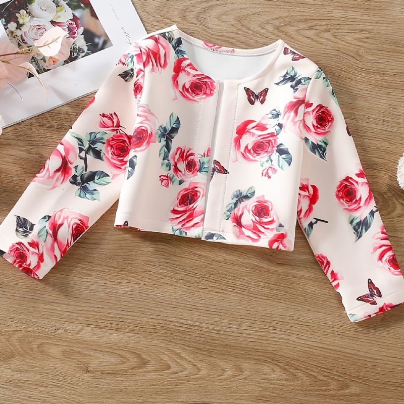 Baby Jenter Cardigan Coat Langermet Rose Butterfly Print Topp Barneklær