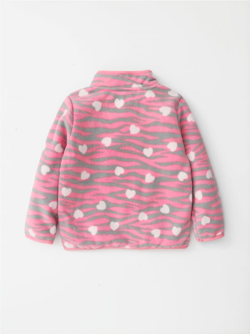 Baby Jenter Leopard Heart Printed Fleecejakke Vinter Varm Frakk Rosa