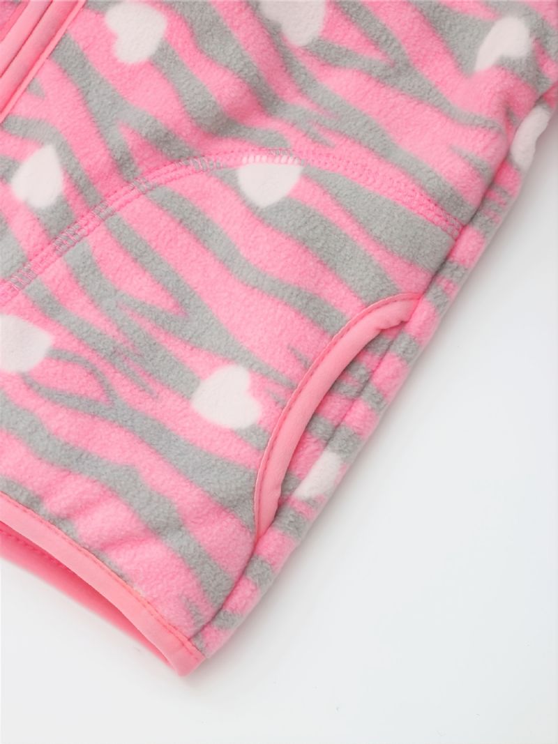 Baby Jenter Leopard Heart Printed Fleecejakke Vinter Varm Frakk Rosa