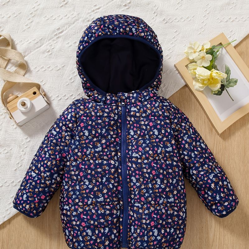 Baby Jenter Puffer Coat Floral Print Glidelås Hettejakke