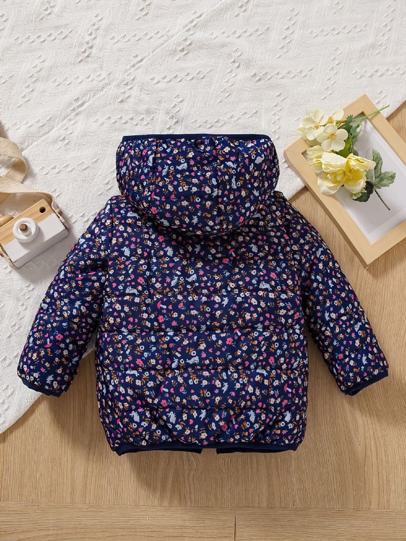 Baby Jenter Puffer Coat Floral Print Glidelås Hettejakke