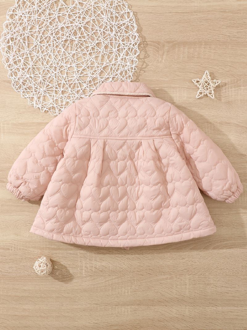 Baby Jenter Puffer Coat Heart Print Button Lapel Warm Jacket Vinter Barneklær