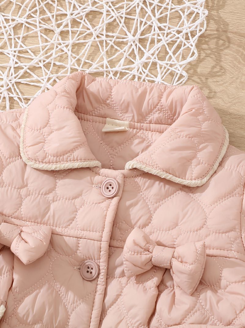 Baby Jenter Puffer Coat Heart Print Button Lapel Warm Jacket Vinter Barneklær