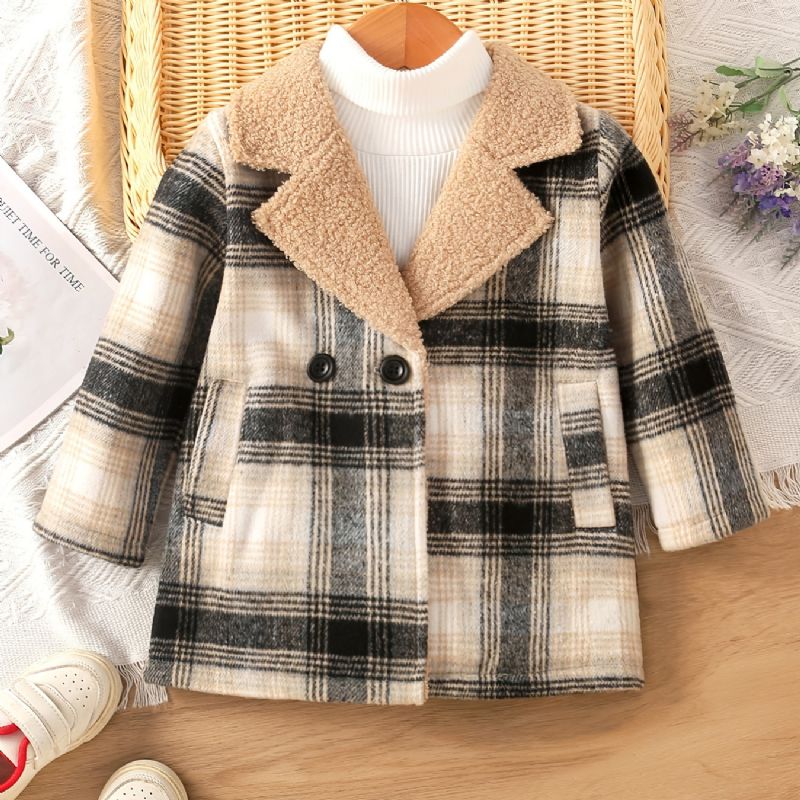 Baby Jenter Rutejakke Langermet Lapel Fleece Varm Frakk Vinter