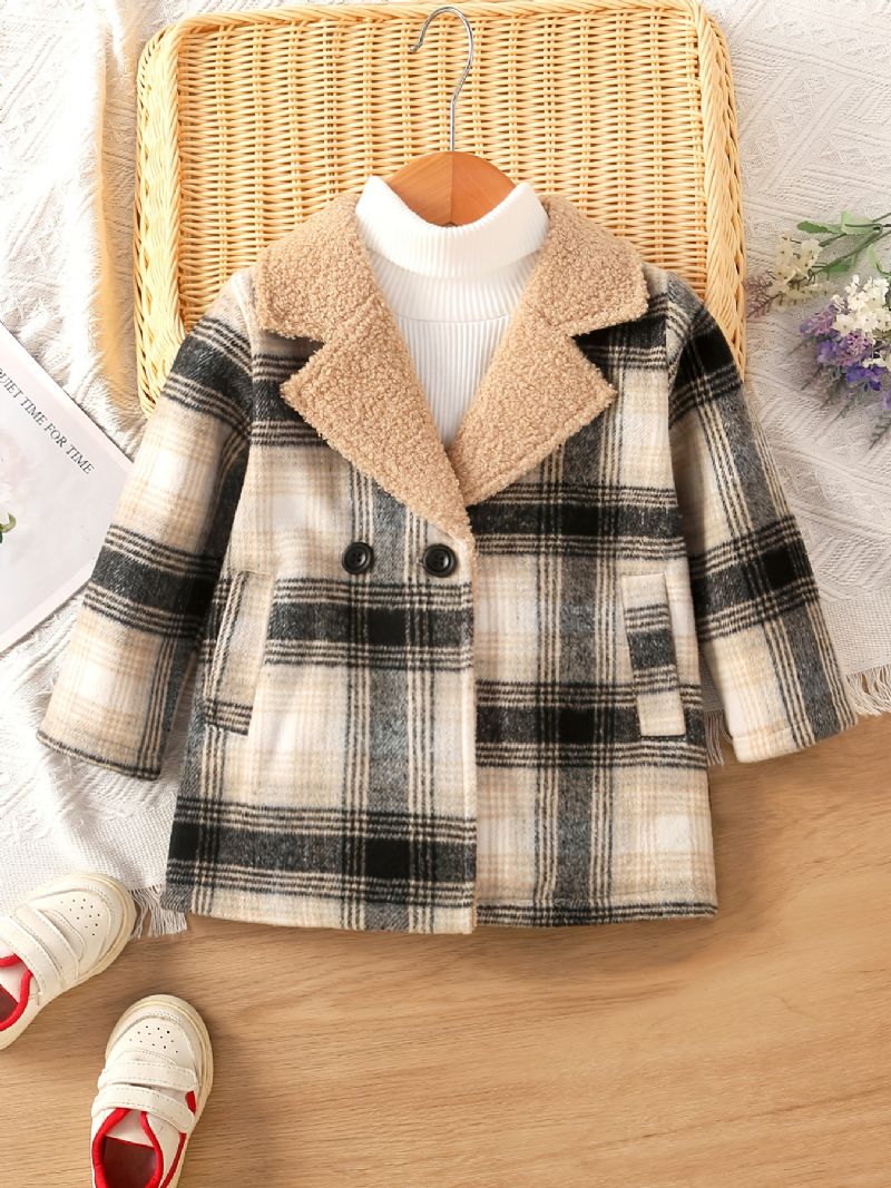 Baby Jenter Rutejakke Langermet Lapel Fleece Varm Frakk Vinter