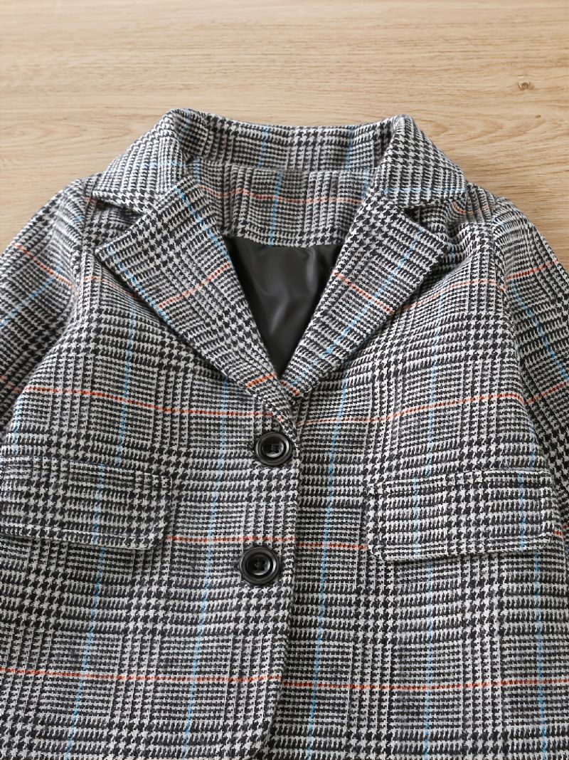 Barn Jenter Vintage Langermet Plaid Stripe V-hals Kåpe Grå Fall