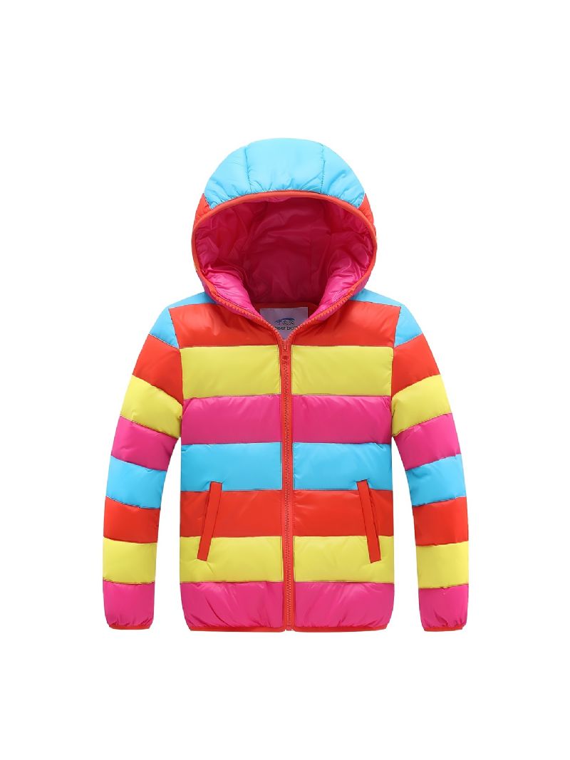 Barnas Rainbow Stripe Down Coat Hetteglidelås Baby Jenter Høst Vinter