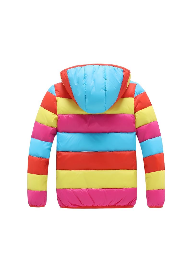 Barnas Rainbow Stripe Down Coat Hetteglidelås Baby Jenter Høst Vinter