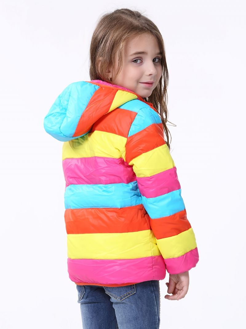 Barnas Rainbow Stripe Down Coat Hetteglidelås Baby Jenter Høst Vinter