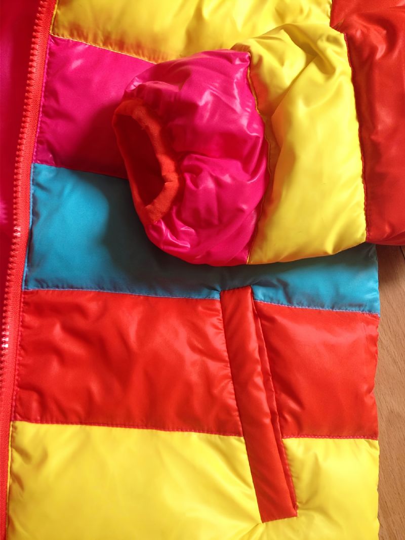 Barnas Rainbow Stripe Down Coat Hetteglidelås Baby Jenter Høst Vinter