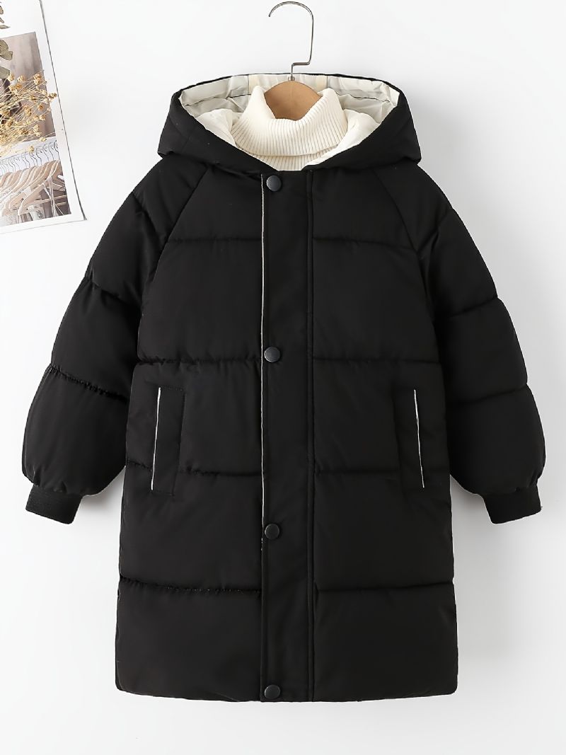 Gutter Casual Svart Langermet Knapp Foran Varme Puffer Coat Klær