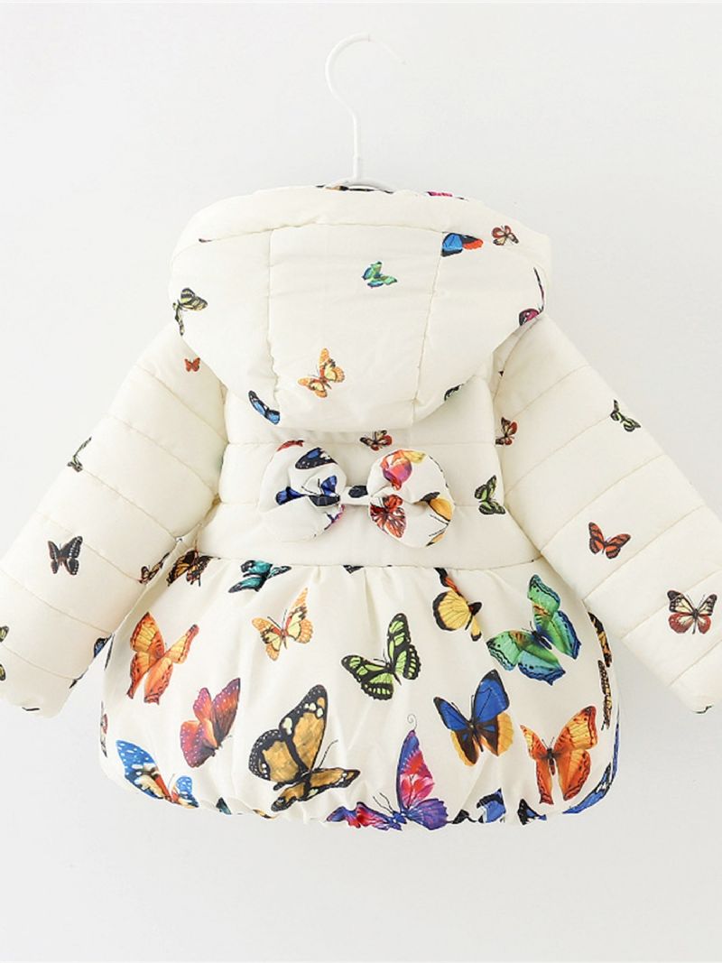 Jente Hette Bomullsjakke Butterfly Print Polstret Jakke