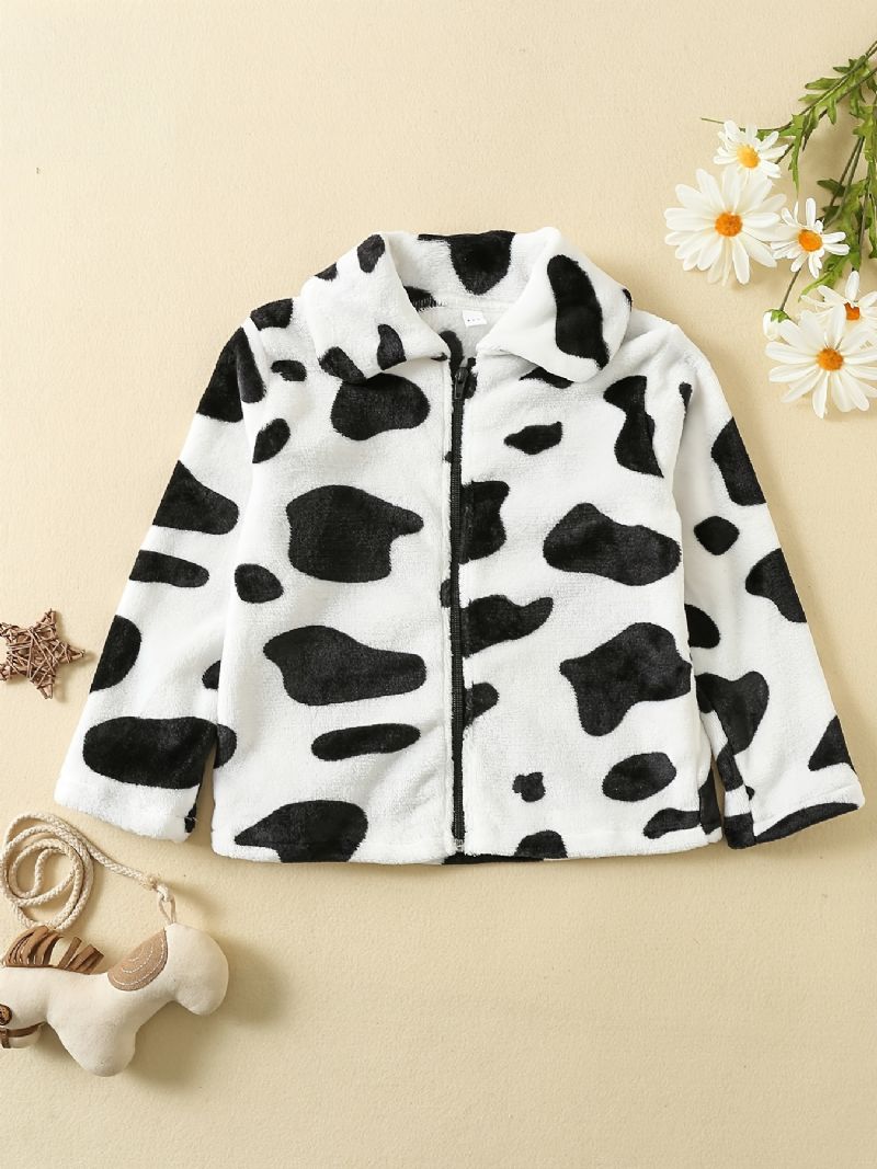 Jenter Cow Print Flanell Zipper Coat Jakke Varme Barneklær Til Vinter