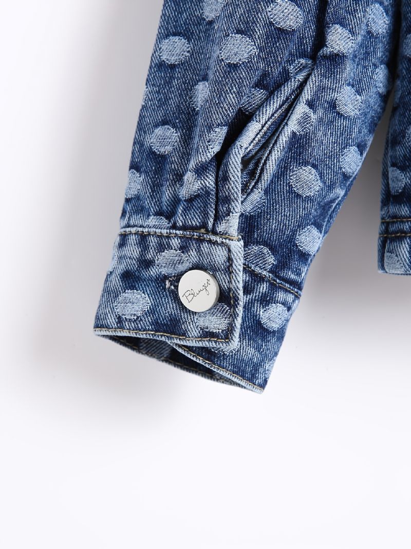 Jenter Denimjakke Lapel Button Ripped Print Coat Barneklær