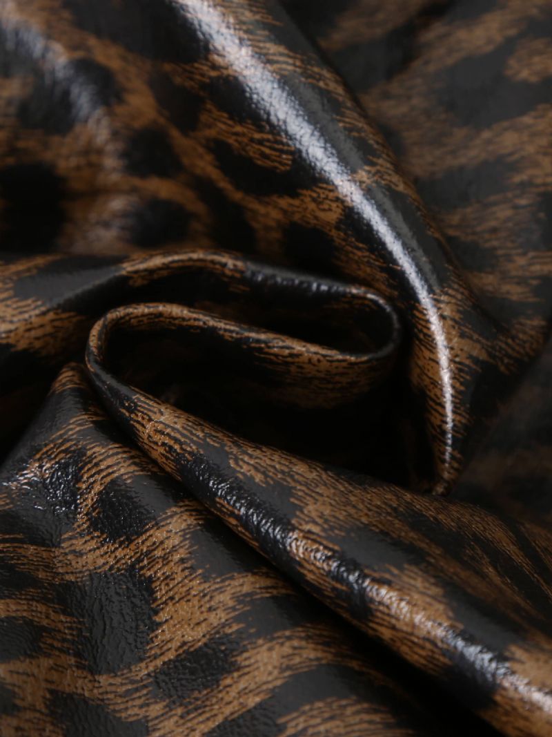 Jenter Lapel Pu Skinnjakke Leopard Glidelåsfrakk Barneklær