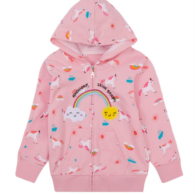 Popshion Toddler Jenter Rainbow Sun Unicorn Varm Hette Med Glidelås