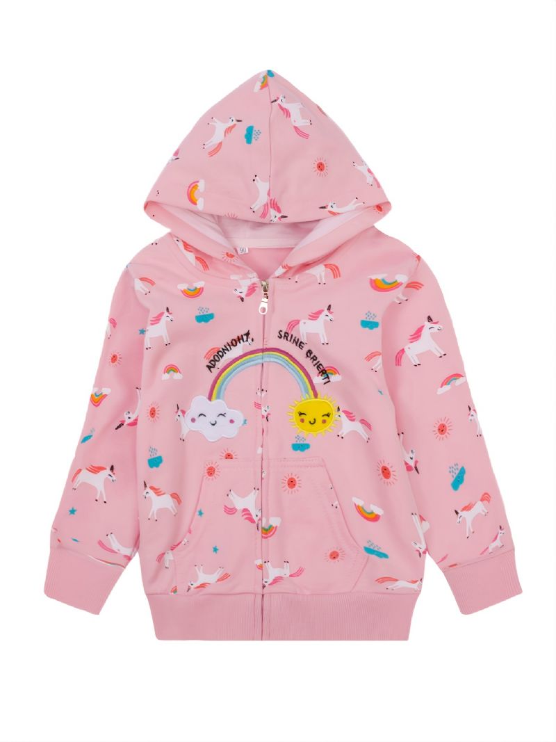 Popshion Toddler Jenter Rainbow Sun Unicorn Varm Hette Med Glidelås