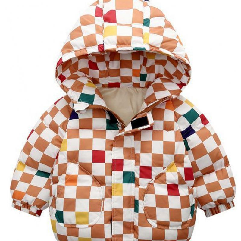 Småbarn Jenter Hette Langermet Fargerik Gingham Coat