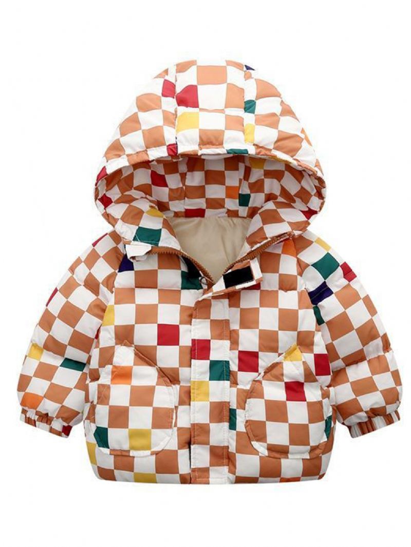 Småbarn Jenter Hette Langermet Fargerik Gingham Coat