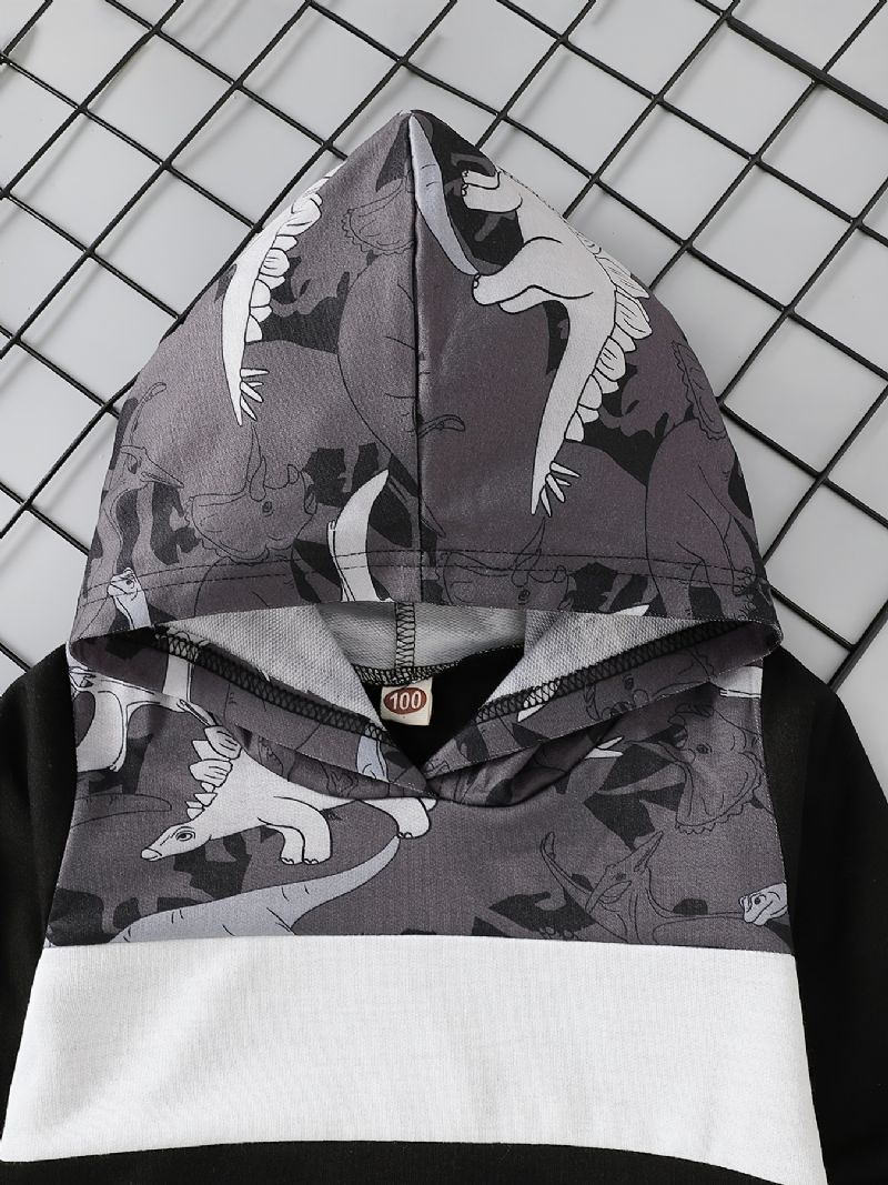 2 Stk Baby Gutter Hettegenser Dinosaur Print Langermet Sweatshirt Topp & Buksesett Barneklær