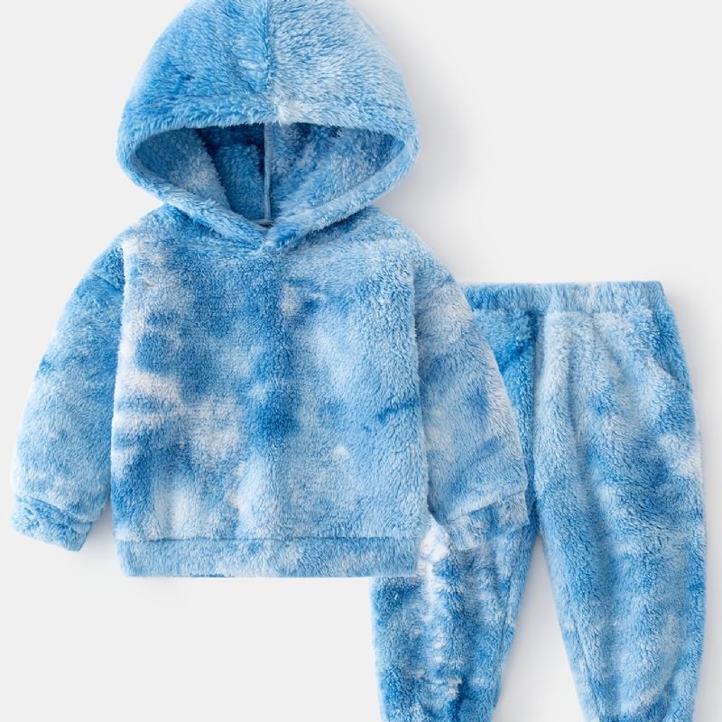 2 Stk Baby Plysj Hettegenser Tie Dye Langermet Genser Og Buksesett Gutter Jenter Barneklær