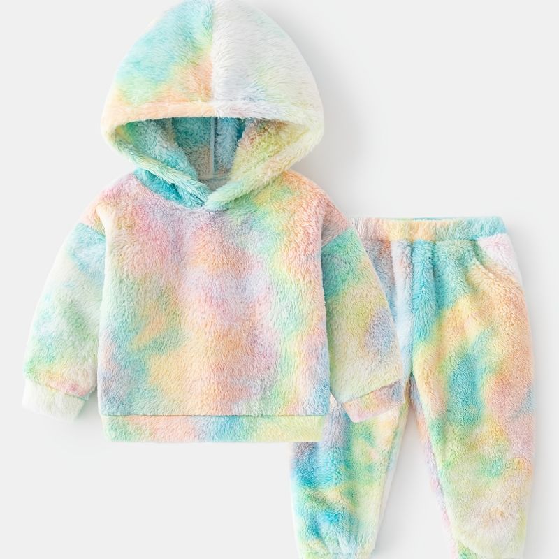 2 Stk Baby Plysj Hettegenser Tie Dye Langermet Genser Og Buksesett Gutter Jenter Barneklær