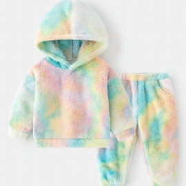 2 Stk Baby Plysj Hettegenser Tie Dye Langermet Genser Og Buksesett Gutter Jenter Barneklær