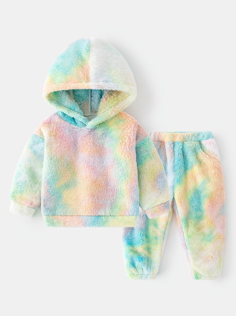 2 Stk Baby Plysj Hettegenser Tie Dye Langermet Genser Og Buksesett Gutter Jenter Barneklær