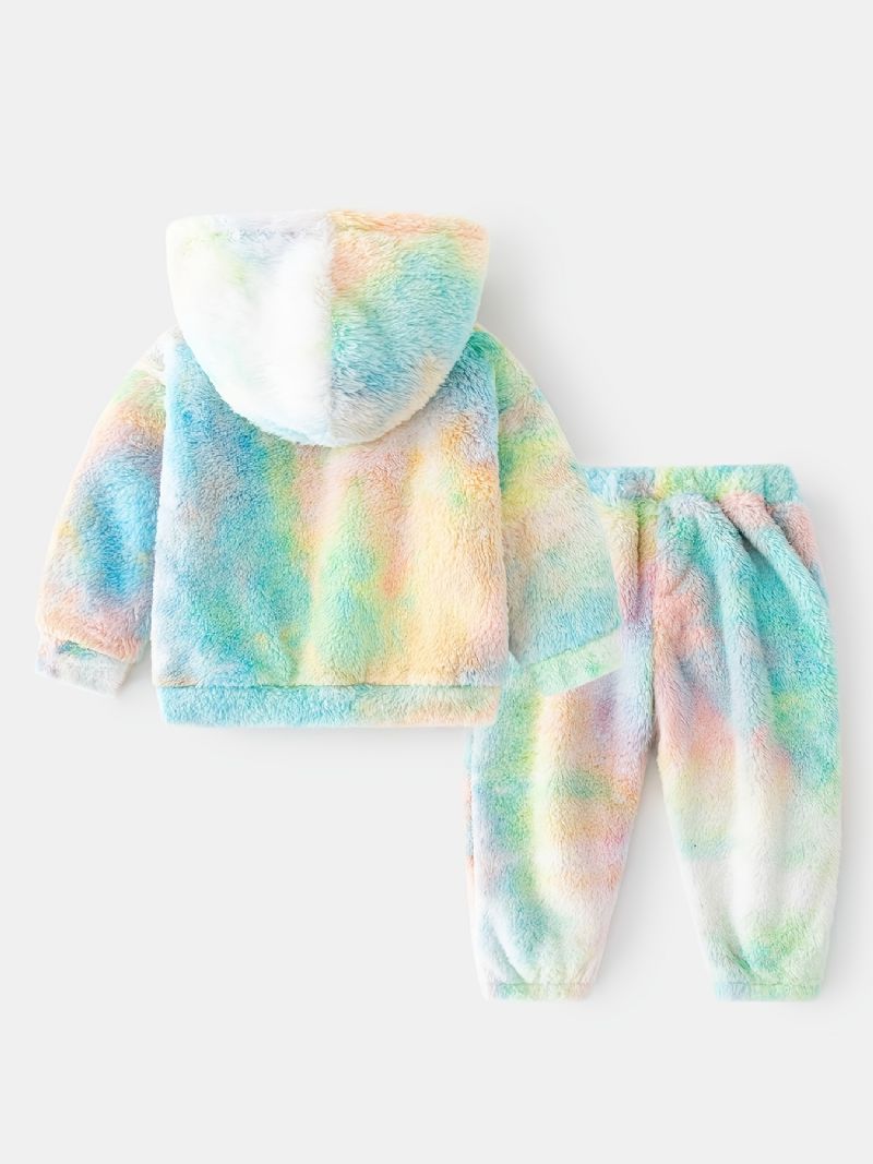 2 Stk Baby Plysj Hettegenser Tie Dye Langermet Genser Og Buksesett Gutter Jenter Barneklær