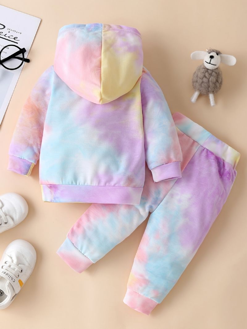 2 Stk Småbarn Baby Jenter Hettegenser Tie Dye Langermet Pullover Genser Og Buksesett Barneklær