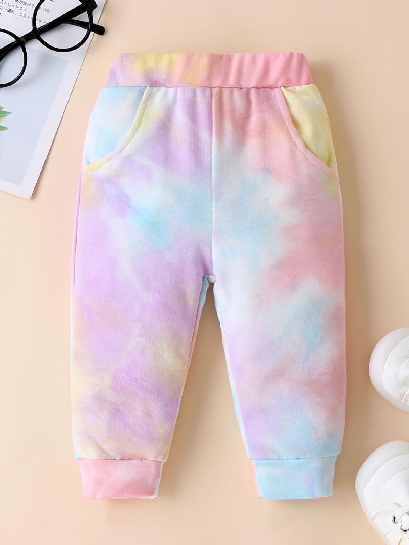 2 Stk Småbarn Baby Jenter Hettegenser Tie Dye Langermet Pullover Genser Og Buksesett Barneklær