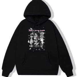 Anime Jent Print Hettegenser Fleece Pullover Snøring Kangaroo Pocket Active Sweatshirt Med Hette Unisex Genser