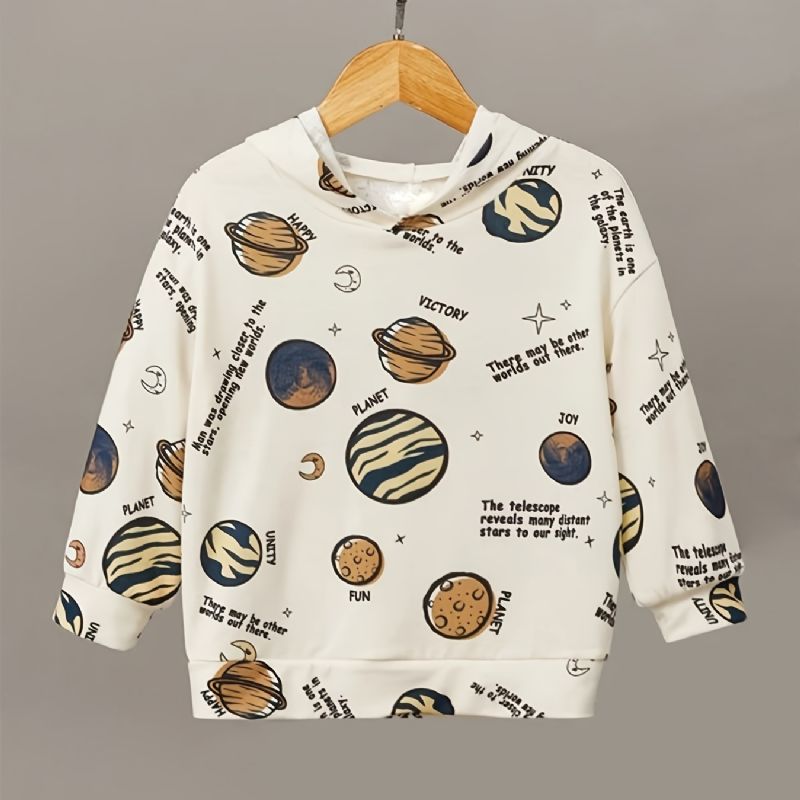 Baby Gutter Hettegenser Planet Print Langermet Sweatshirt Topper Barneklær