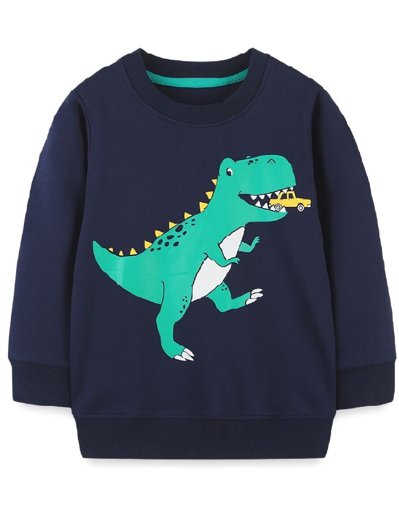 Baby Gutter Pullover Dinosaur Print Langermet Rundhals Sweatshirt Barneklær