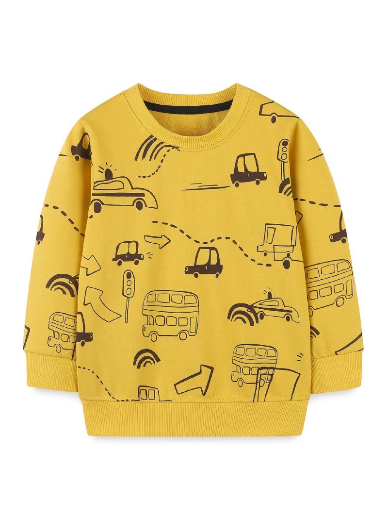 Baby Gutter Pullover Søt Tegneseriebiltrykk Med Rund Hals Langermet Sweatshirt Overdeler Barneklær