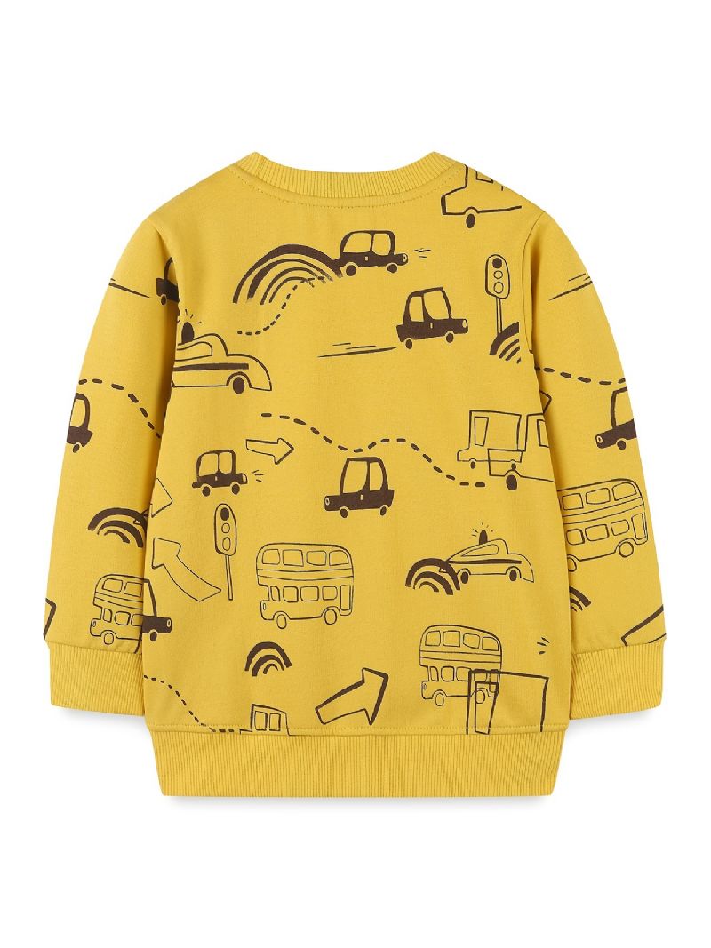 Baby Gutter Pullover Søt Tegneseriebiltrykk Med Rund Hals Langermet Sweatshirt Overdeler Barneklær