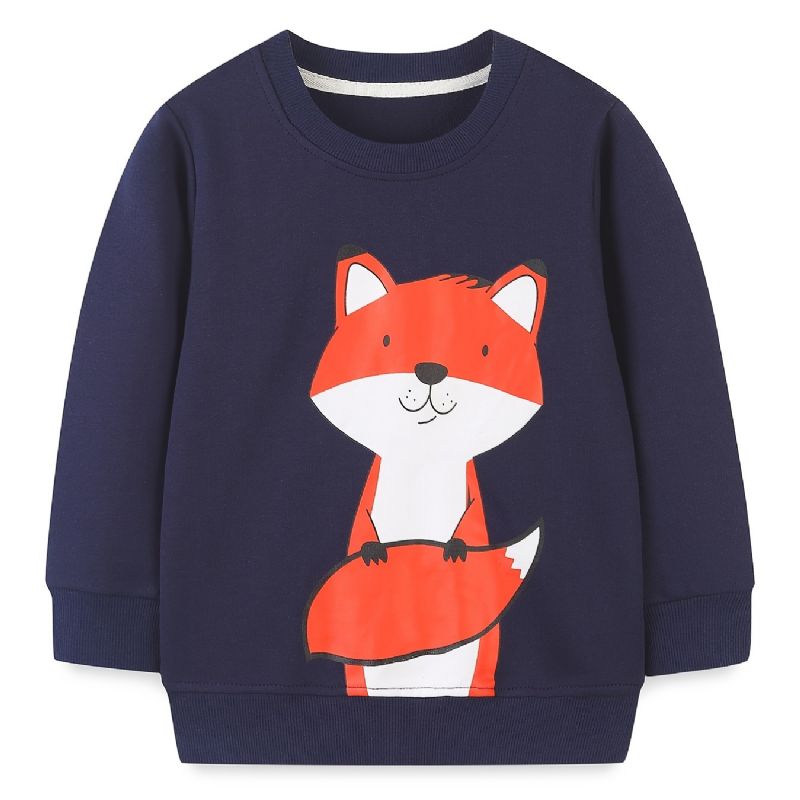 Baby Gutter Pullover Tegneserie Fox Grafisk Rundhals Langermet Genser Barneklær