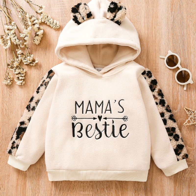 Baby Jenter Leopard Ear Hettegenser Mamas Bestie Little Print Langermet Genser Sweatshirt Barneklær