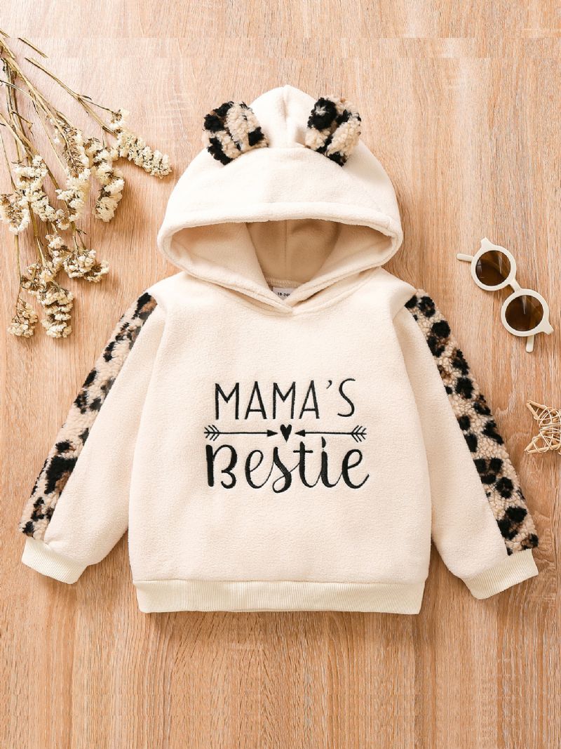 Baby Jenter Leopard Ear Hettegenser Mamas Bestie Little Print Langermet Genser Sweatshirt Barneklær