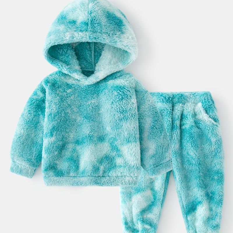 Baby Tie Dye Hettegenser Plysj Varm Genser Og Bukser Vinter For Jenter Gutter Barneklær