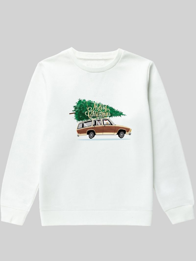 Barn Gutter Cartoon Car Christmas Printed Langermet Pullover Sweatshirt