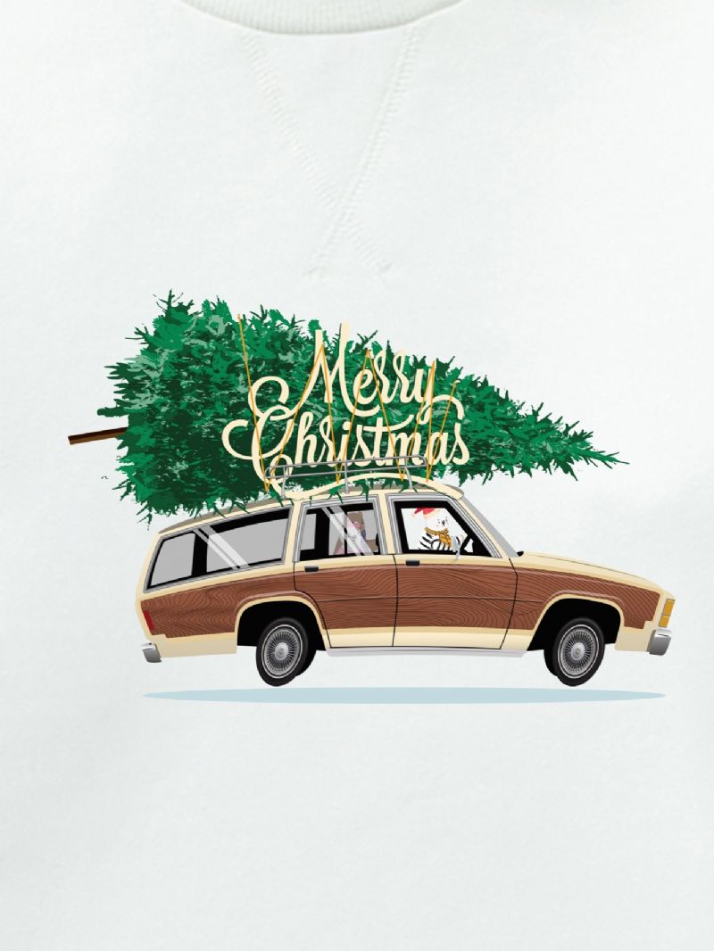 Barn Gutter Cartoon Car Christmas Printed Langermet Pullover Sweatshirt